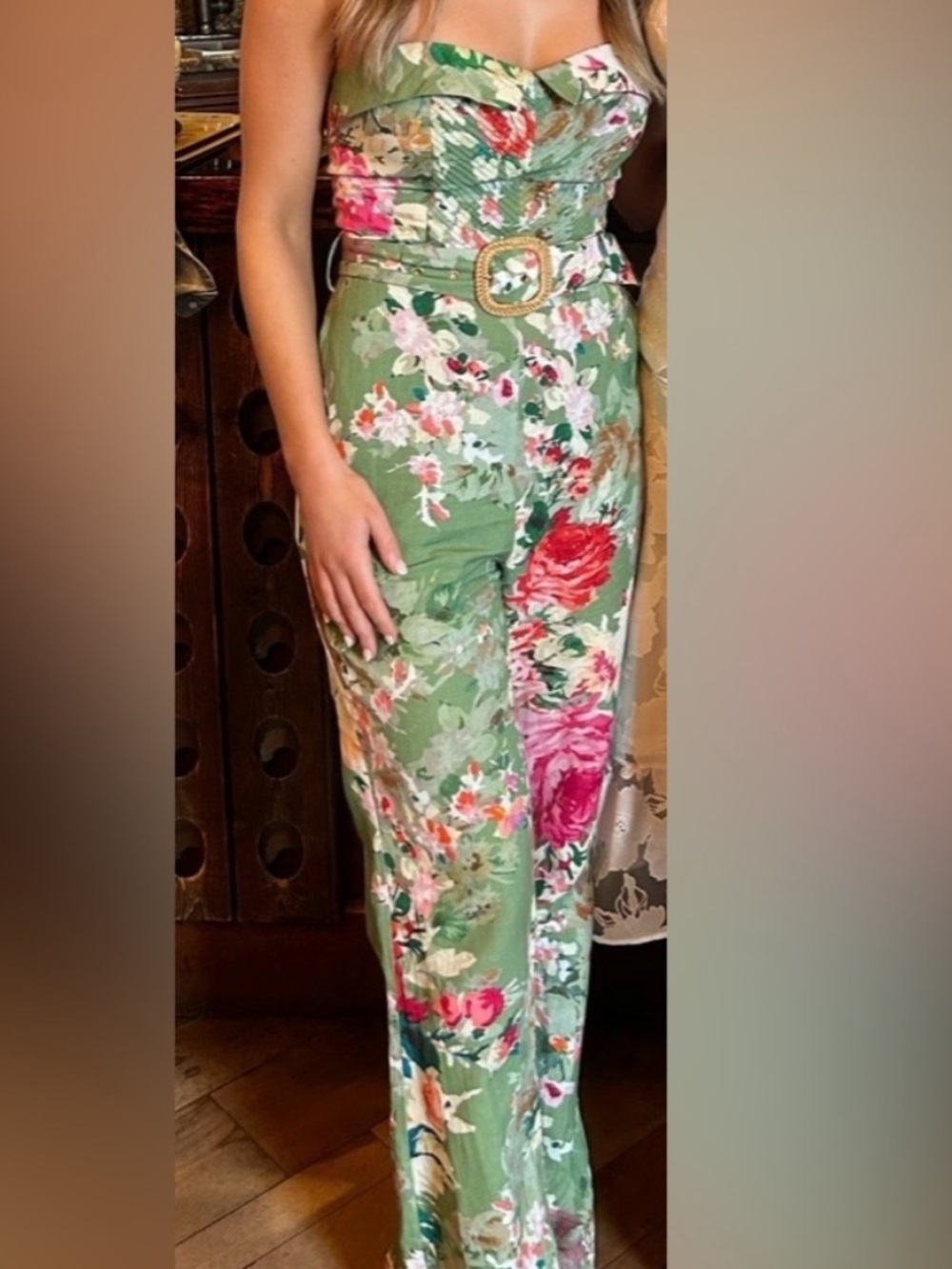Strapless floral jumpsuit by HEMANT & NANDITA.